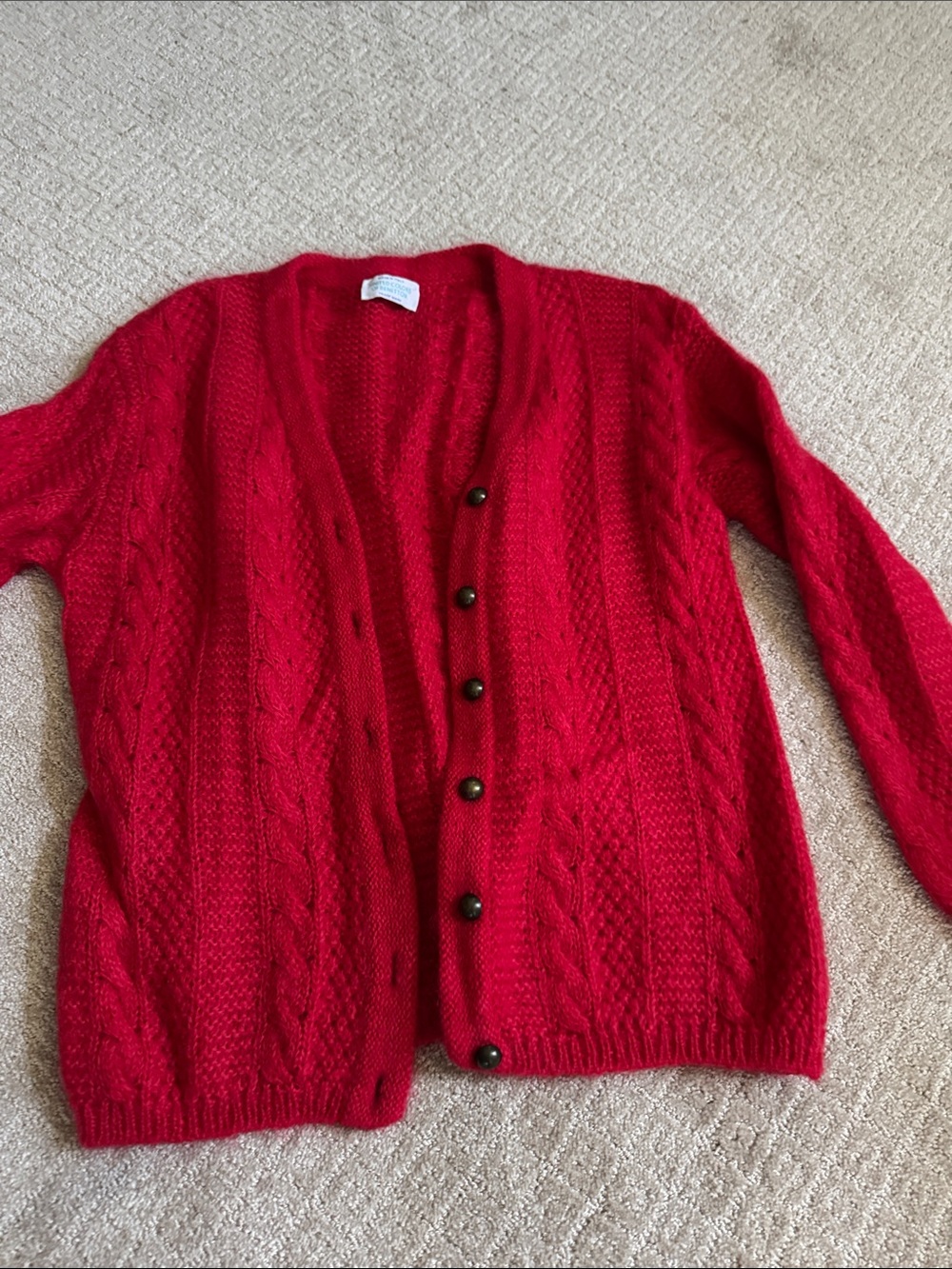 United Colors Of Benetton Classic Red Cable-Knit Button Cardigan